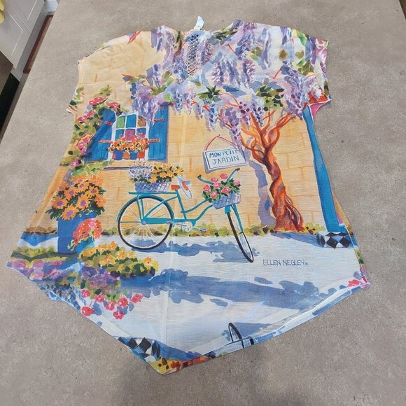 ELLEN NEGLEY "Art & Sol" Women's Multi-Colors V-Neck Cap Sleeve Top - Size Large - Picture 2 of 14